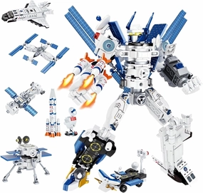 6 in 1 Space Transforming Mech Building Block Sets, STEM Robot Warrios Space Station Exploration Shuttle Rockets Building Kit, Cool Christmas Birthday Gifts for Adults Kids 10  (527 Pieces)