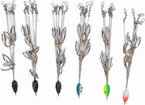 6 Pcs Alabama Umbrella Rig Kit, 5 Arms 8 Blades 3D Simulated Ultralight Tripod Bass Lures Bait with Strengthen Ring, Willow Blade Multi Lure Rig with Sequin for Fishing Bass Bait Lure