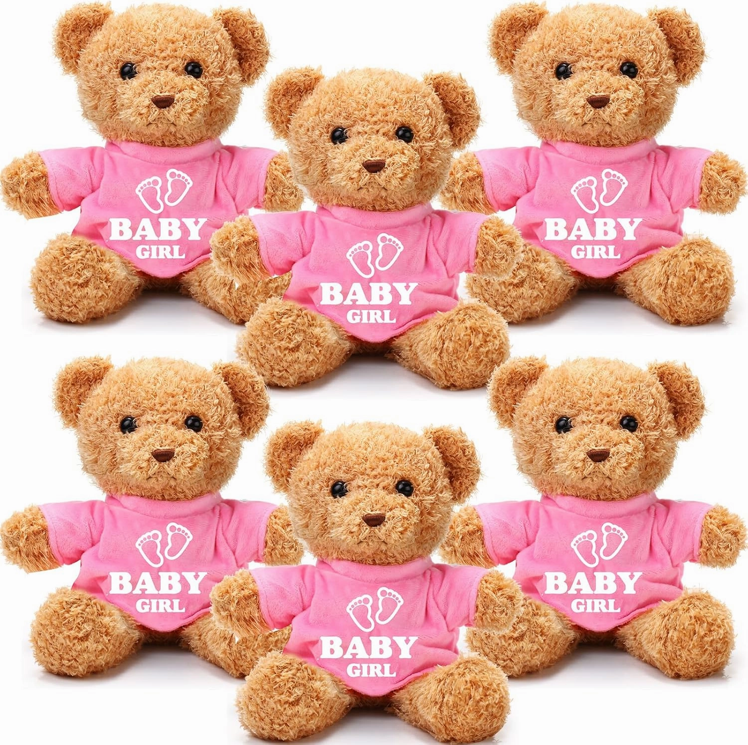 6 Pcs Baby Shower Bear Bulk 12 Inch Stuffed Animal Bear Cute T Shirt Plush Toy Gift Fluffy Decorations for Shower Birthday Gender Reveal Party Favors(Baby Girl)