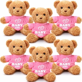 6 Pcs Baby Shower Bear Bulk 12 Inch Stuffed Animal Bear Cute T Shirt Plush Toy Gift Fluffy Decorations for Shower Birthday Gender Reveal Party Favors(Baby Girl)