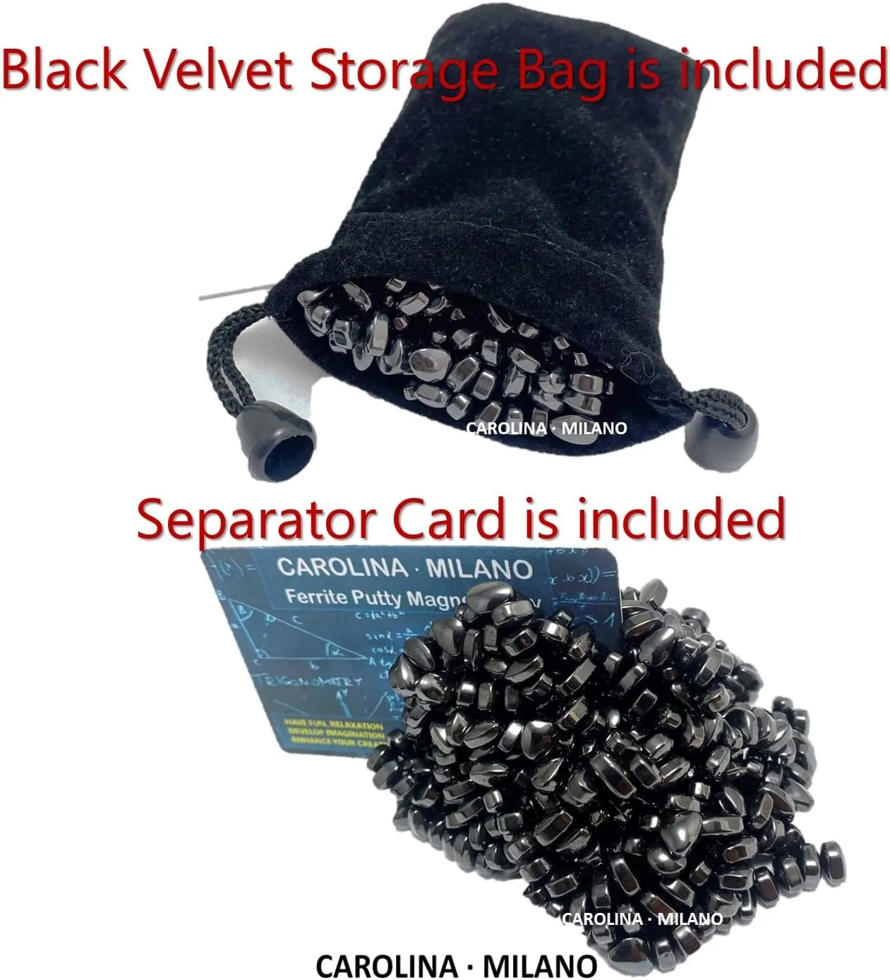 700 PCS Black Crags Ferrite Putty for Adults Ferrite Stones, Satisfying Fun Fidget Office Desk Toy, Shiny Black Color Beads with Separator Card, Storage Bag & a tin Box, 350gr