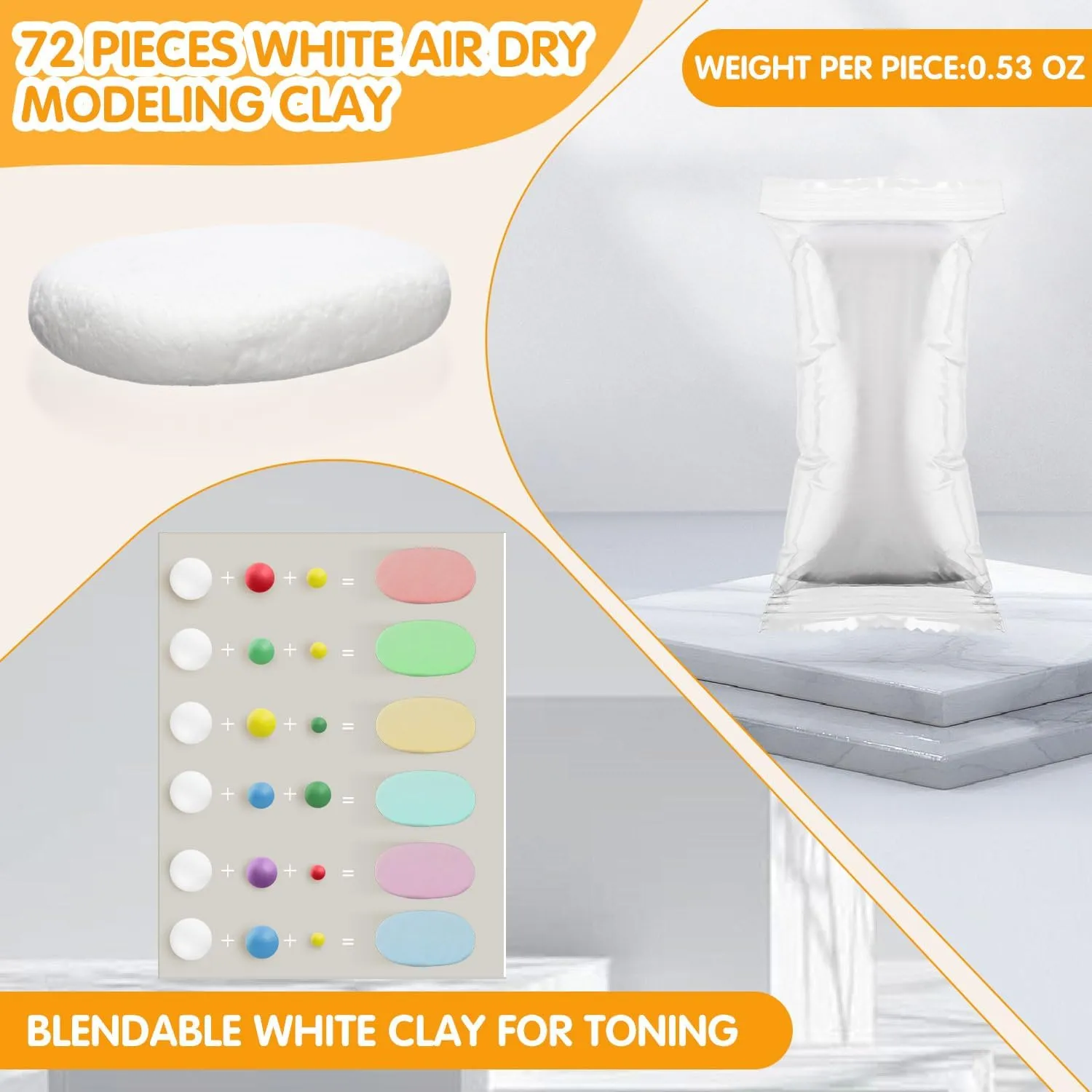 72 Pcs 2.38lbs Air Dry Clay Modeling Magic Ultra Light Modeling Clay for Kids DIY for Sculpting Air Dry School Gift(White)