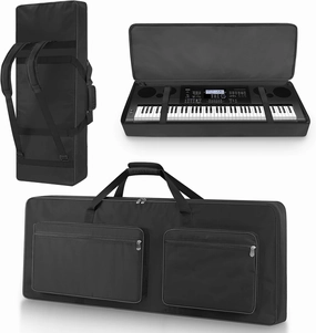 73/76-Key Piano Keyboard Case – Padded Electric Piano Case with Adjustable Backpack Straps, 4 Storage Pockets for Accessories, 46.5"x5.1"x17.9", Black