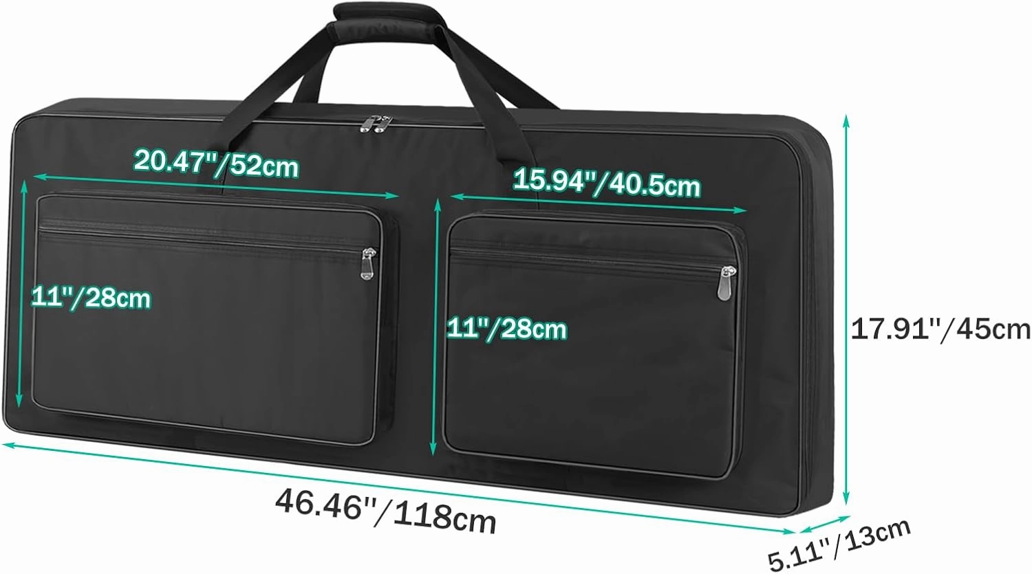 73/76-Key Piano Keyboard Case – Padded Electric Piano Case with Adjustable Backpack Straps, 4 Storage Pockets for Accessories, 46.5"x5.1"x17.9", Black