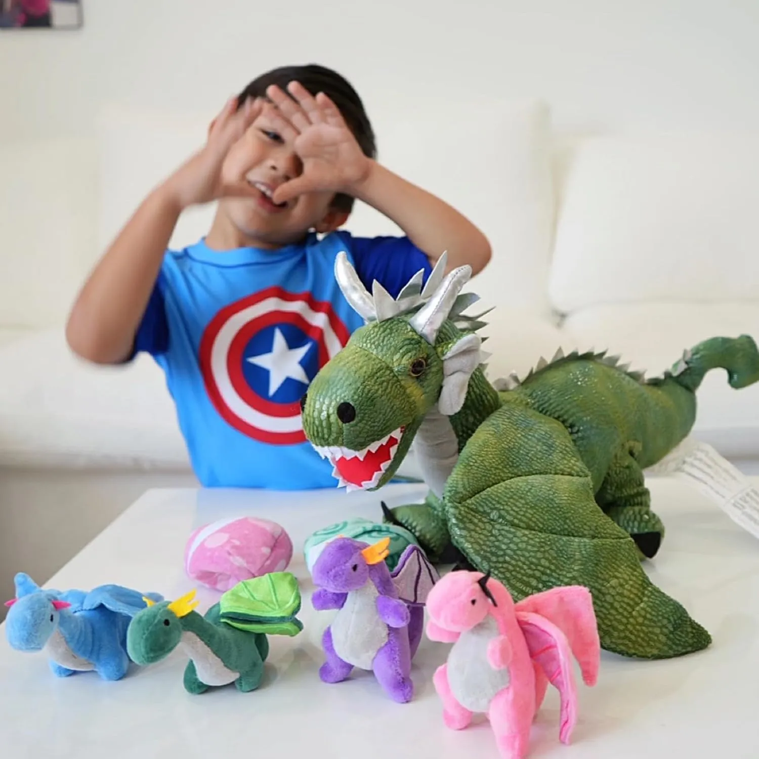7Pcs Green Dragon Plush Toy Set,Dinosaur Stuffed Animal for Boys,Girls,Dragon Stuffed Animal with 4 Baby Dragons & 2 Dragon Egg,Dinosaur Toy for Kids on Birthday, Christmas,Dinosaur Eggs