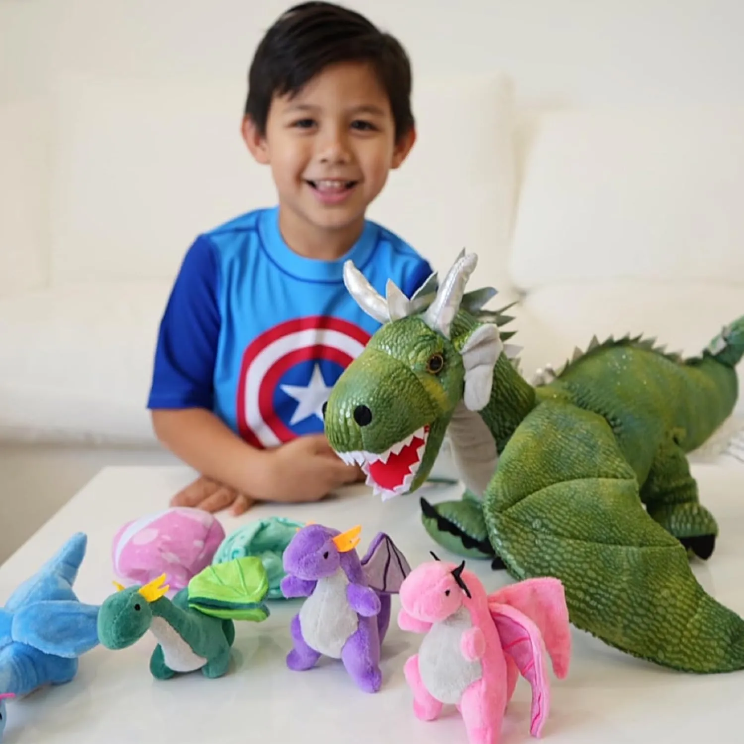 7Pcs Green Dragon Plush Toy Set,Dinosaur Stuffed Animal for Boys,Girls,Dragon Stuffed Animal with 4 Baby Dragons & 2 Dragon Egg,Dinosaur Toy for Kids on Birthday, Christmas,Dinosaur Eggs
