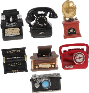 7pcs Vintage Miniature Doll House Ornament Creative Decor for Cafe Bar and Home Includes Camera Radio Toy and Phonograph for House Display