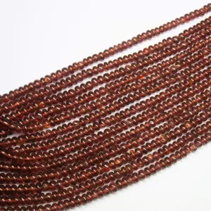 8 inch, 3-4mm, Natural Mozambique Garnet Smooth Rondelle Shape Gemstone Beads