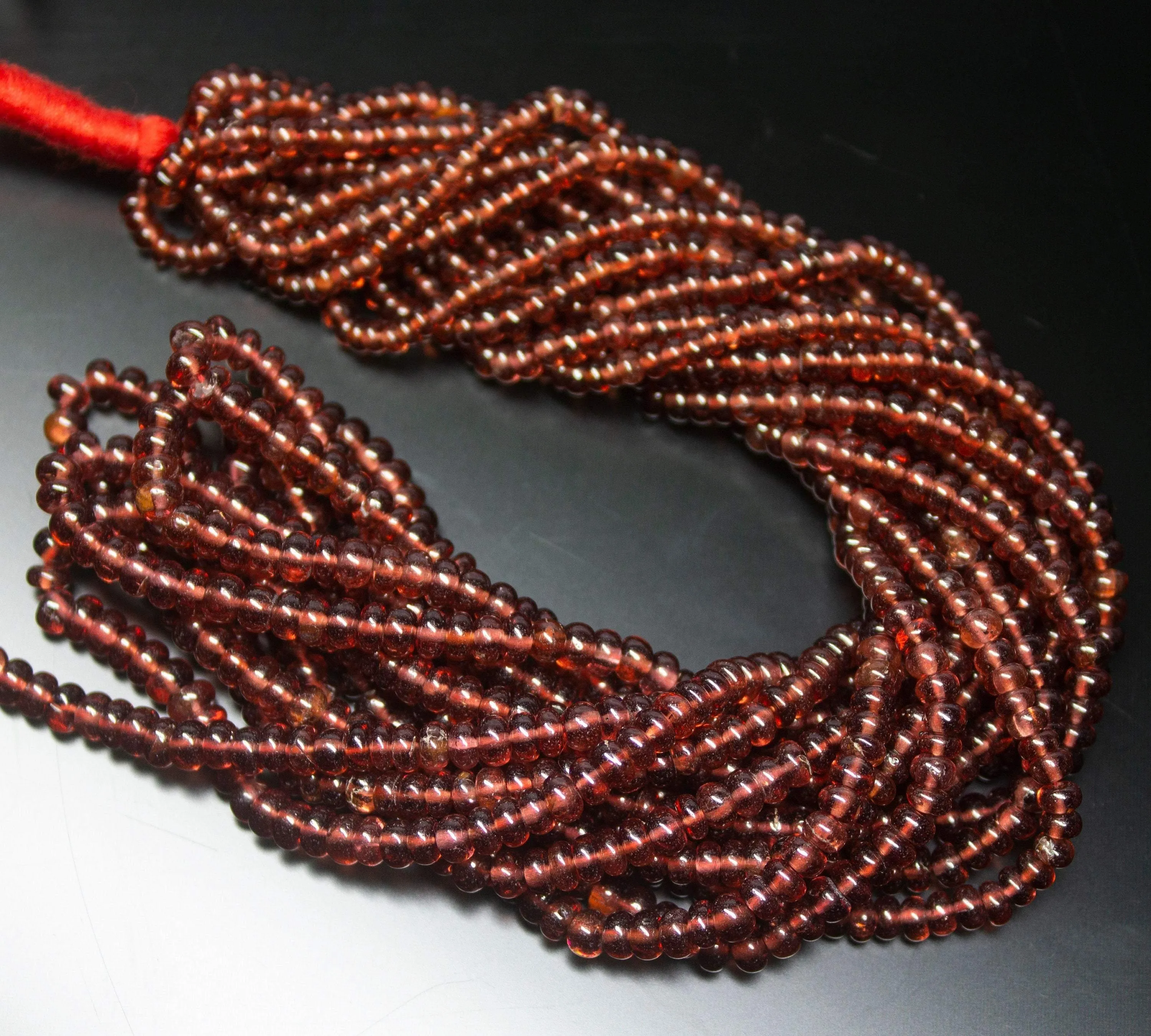 8 inch, 3-4mm, Natural Mozambique Garnet Smooth Rondelle Shape Gemstone Beads