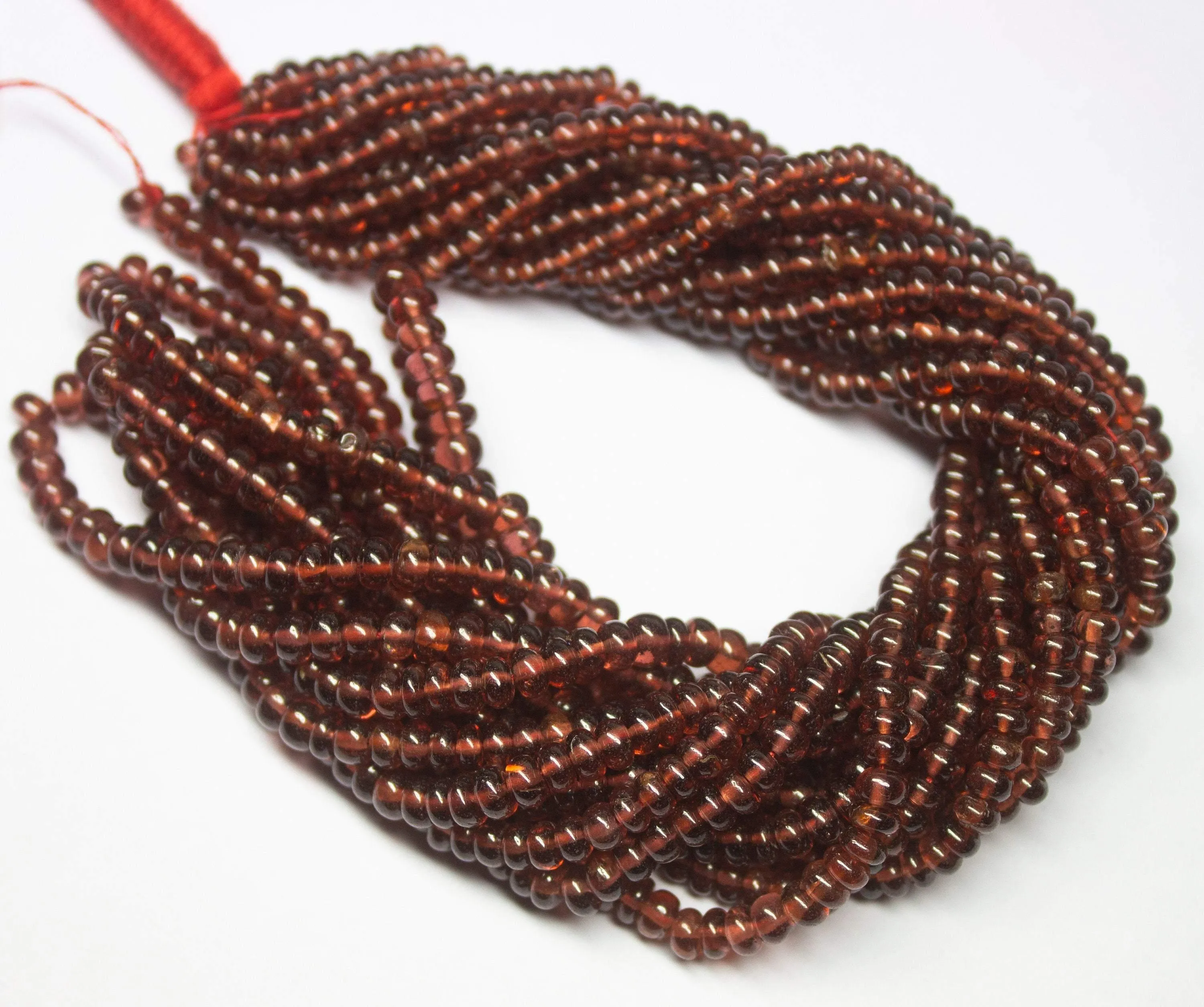 8 inch, 3-4mm, Natural Mozambique Garnet Smooth Rondelle Shape Gemstone Beads