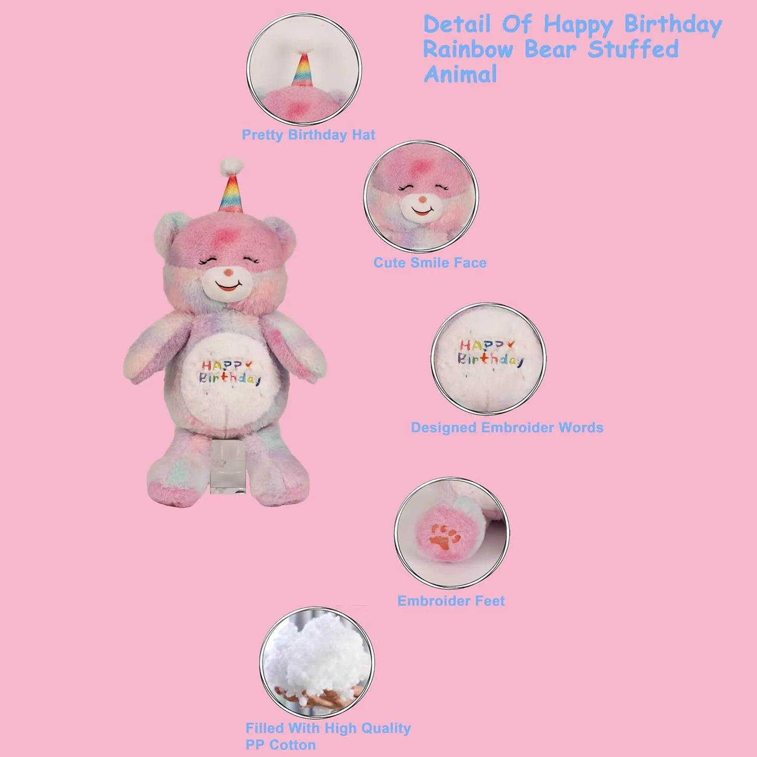 8 Inch Rainbow Bear Stuffed Animals Happy Birthday Bear Soft Rainbow Teddy Bear Plush Toys Stuffed Bear Plushies Animal Colorful Teddy Bear Plush Doll Animal Toy for Kids & Lovers…