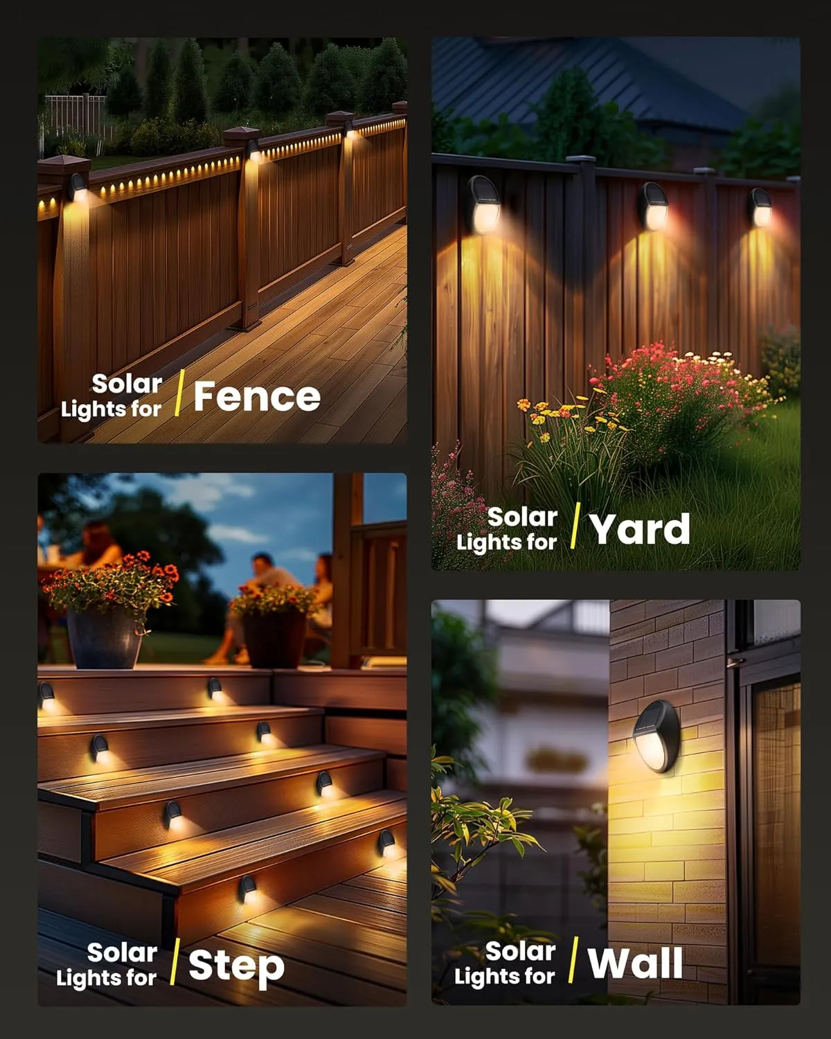 8 Pack Outdoor Fence Solar Lights, IP68 Waterproof Solar Step Lamps, for Porch Deck Yard Garage Garden - White Light