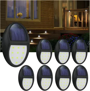 8 Pack Outdoor Fence Solar Lights, IP68 Waterproof Solar Step Lamps, for Porch Deck Yard Garage Garden - White Light