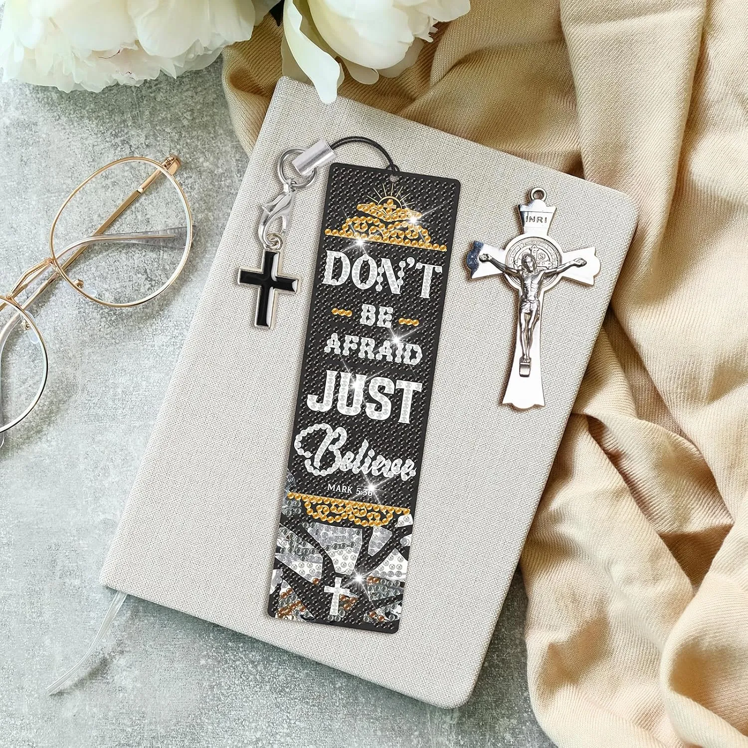 8 Pieces Christian Bible Verse Diamond Art Bookmarks 5d Christian Beaded Bookmark Acrylic Tassel Bookmark for DIY Making Beginners Kids Adults Arts Craft Supplies (Bible)