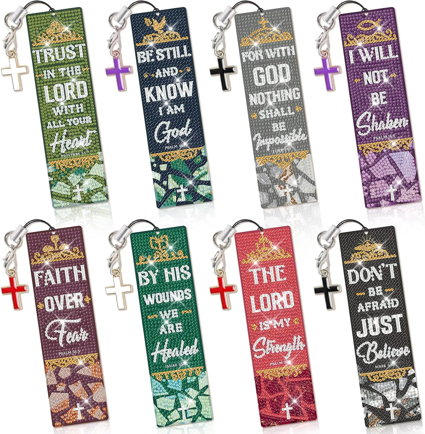 8 Pieces Christian Bible Verse Diamond Art Bookmarks 5d Christian Beaded Bookmark Acrylic Tassel Bookmark for DIY Making Beginners Kids Adults Arts Craft Supplies (Bible)