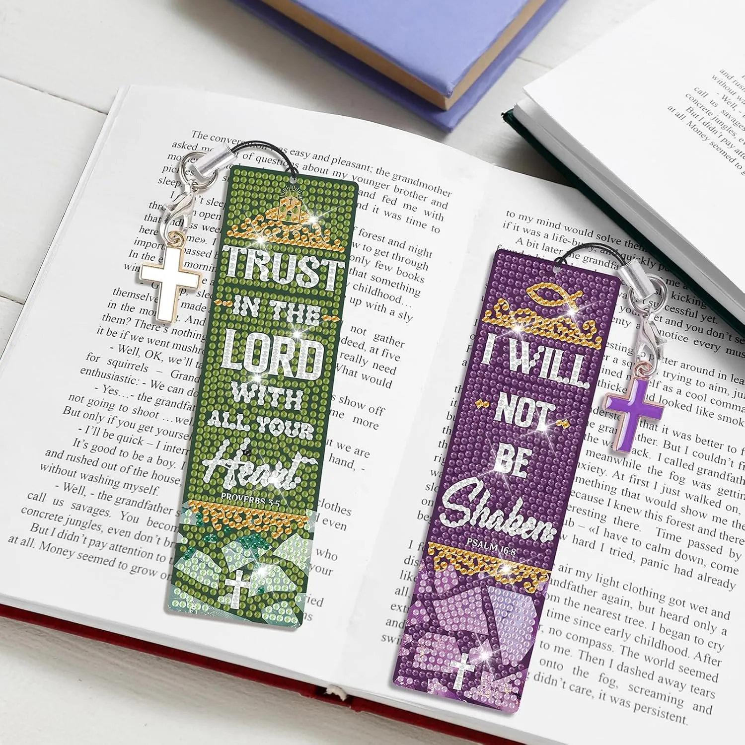 8 Pieces Christian Bible Verse Diamond Art Bookmarks 5d Christian Beaded Bookmark Acrylic Tassel Bookmark for DIY Making Beginners Kids Adults Arts Craft Supplies (Bible)