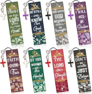 8 Pieces Christian Bible Verse Diamond Art Bookmarks 5d Christian Beaded Bookmark Acrylic Tassel Bookmark for DIY Making Beginners Kids Adults Arts Craft Supplies (Bible)