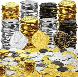800 Pcs Plastic Pirate Coin Gold Treasure Spanish Doubloon Fake St. Patricks Toy Coin for Kids Board Games Pirate Party Cosplay Teachers Classroom Reward(Gold, Silver, Bronze)