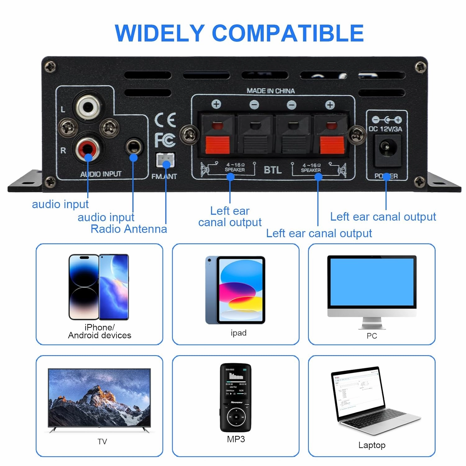 800W Amplifier Home Audio, Bluetooth 5.0 Small Amplifier, RMS 40Wx2, 2 Channel Amplifier with USB SD BT.C FM AUX Amp for Home Theater Karaoke, Garage, Backyard, Theater, Outdoor, Poolside