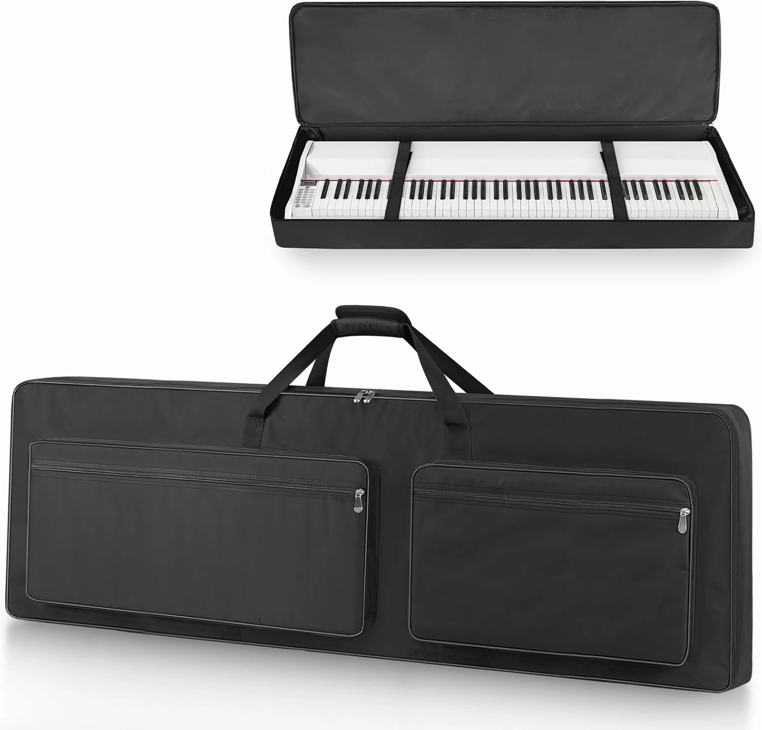 88-Key Keyboard Case – Full Padded Piano Gig Bag with Adjustable Shoulder Straps, 4 Storage Pockets for Accessories, 53.9" x 7.1" x 14.6" (Black)