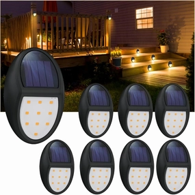 8 Pack Outdoor Fence Solar Lights, IP68 Waterproof Solar Step Lamps, for Backyard, Garden, Pathway, Porch, Patio, Driveway, Walkway, Railing - Yellow Light