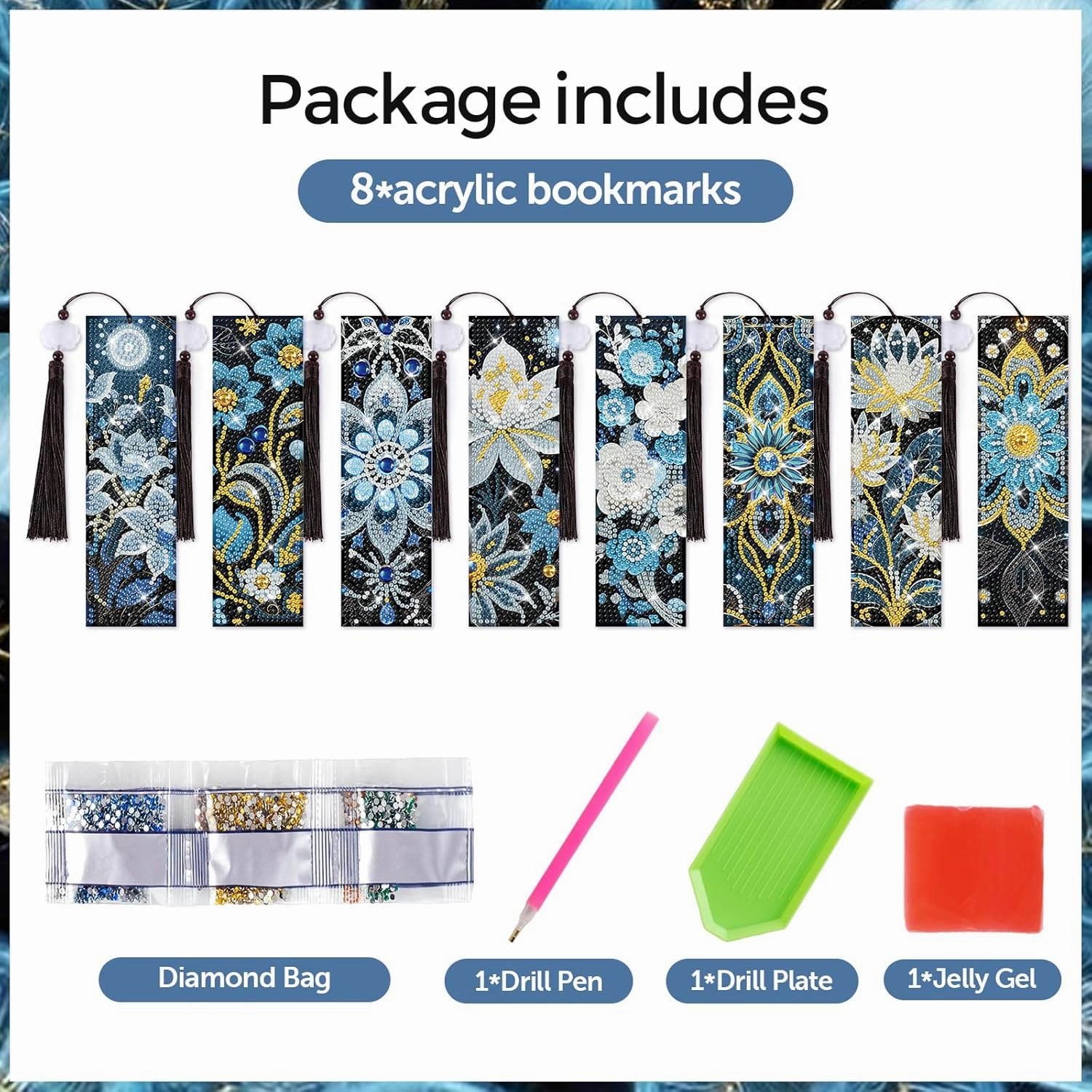 8 Pieces Christian Bible Verse Diamond Art Bookmarks 5d Christian Beaded Bookmark Acrylic Tassel Bookmark for DIY Making Beginners Kids Adults Arts Craft Supplies (Flower)