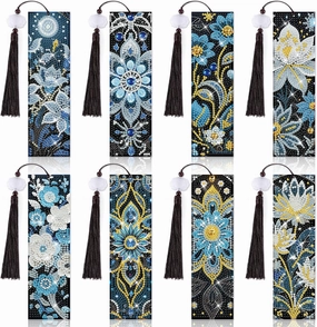 8 Pieces Christian Bible Verse Diamond Art Bookmarks 5d Christian Beaded Bookmark Acrylic Tassel Bookmark for DIY Making Beginners Kids Adults Arts Craft Supplies (Flower)