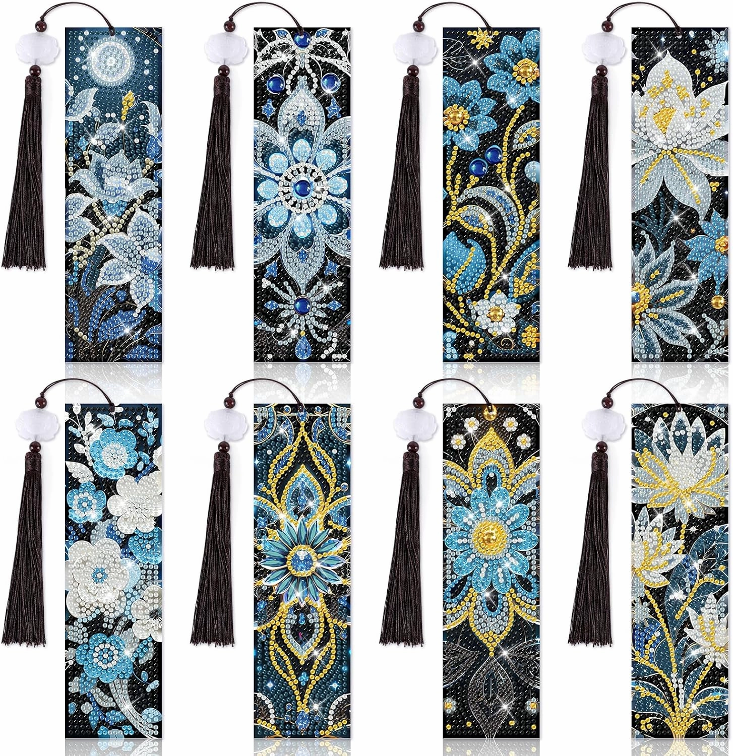8 Pieces Christian Bible Verse Diamond Art Bookmarks 5d Christian Beaded Bookmark Acrylic Tassel Bookmark for DIY Making Beginners Kids Adults Arts Craft Supplies (Flower)