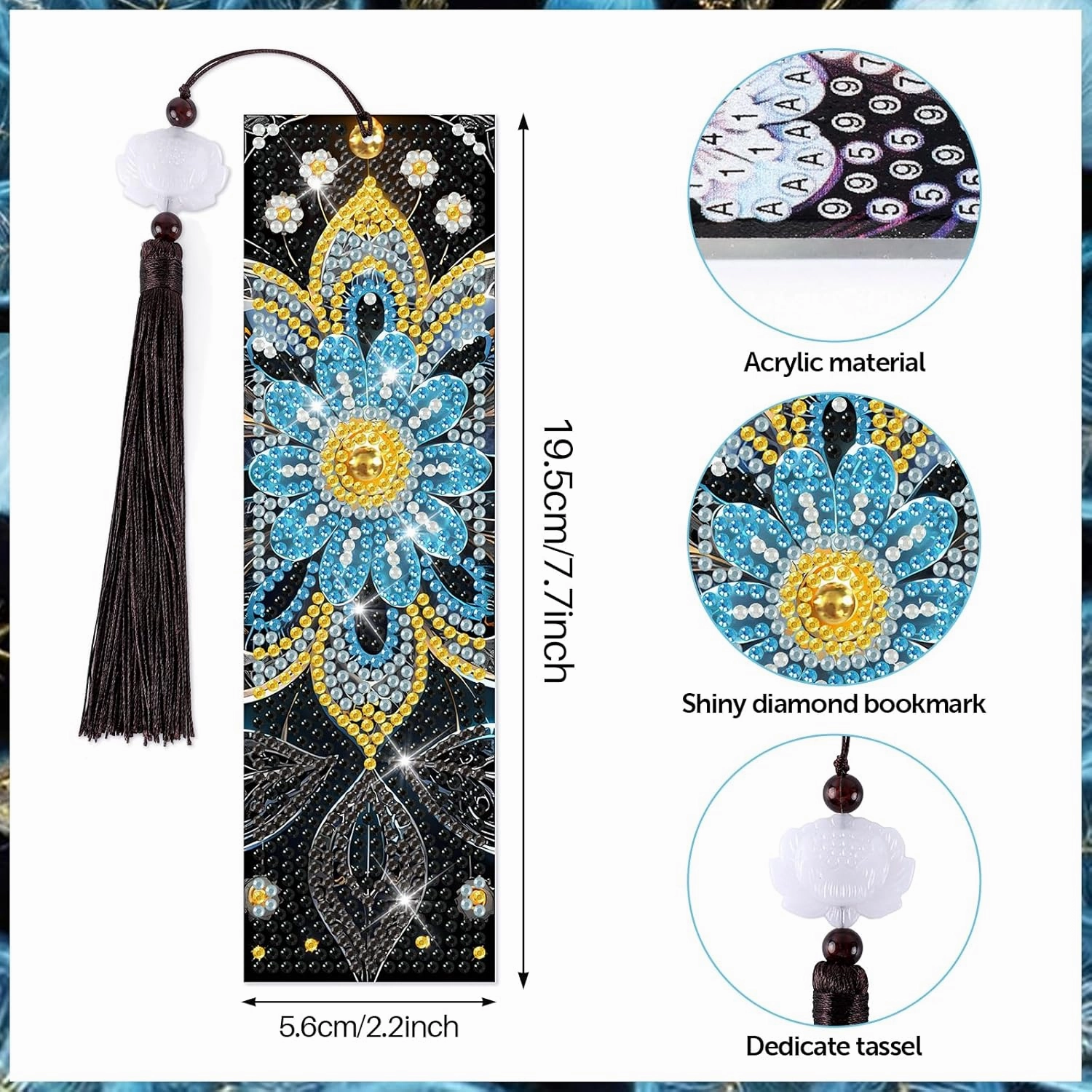 8 Pieces Christian Bible Verse Diamond Art Bookmarks 5d Christian Beaded Bookmark Acrylic Tassel Bookmark for DIY Making Beginners Kids Adults Arts Craft Supplies (Flower)