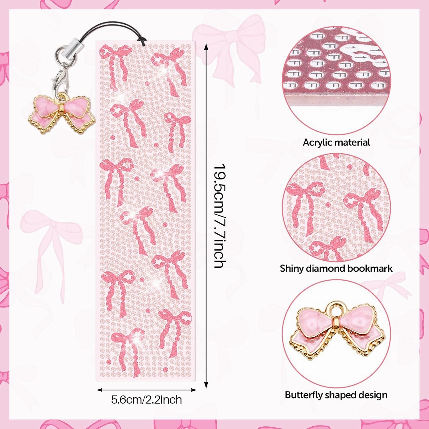 8 Pieces Christian Bible Verse Diamond Art Bookmarks 5d Christian Beaded Bookmark Acrylic Tassel Bookmark for DIY Making Beginners Kids Adults Arts Craft Supplies (Pink Bow)