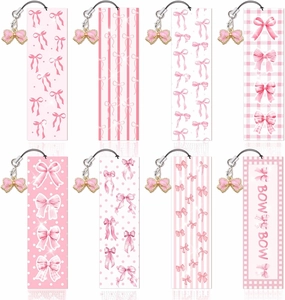 8 Pieces Christian Bible Verse Diamond Art Bookmarks 5d Christian Beaded Bookmark Acrylic Tassel Bookmark for DIY Making Beginners Kids Adults Arts Craft Supplies (Pink Bow)