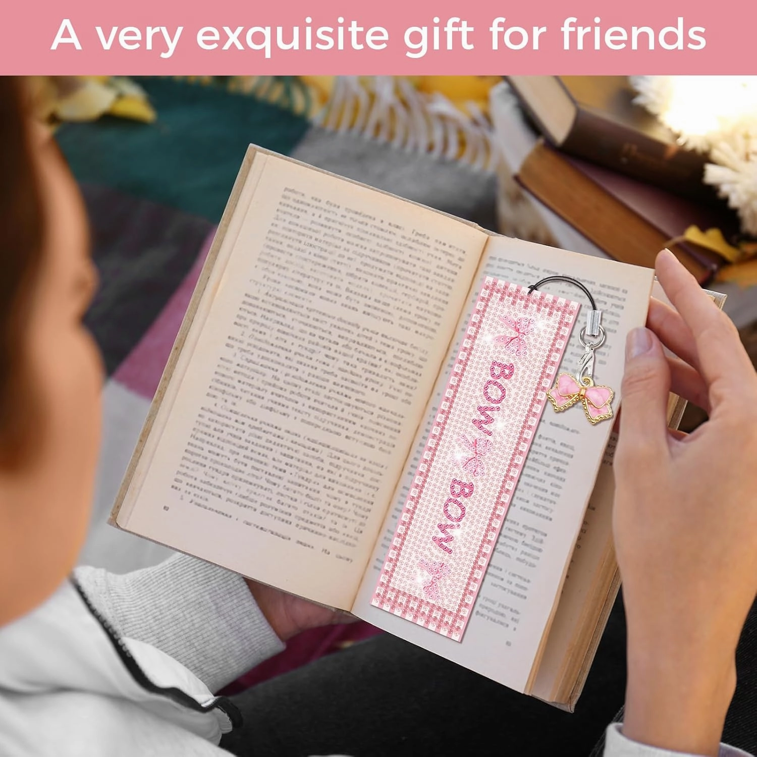 8 Pieces Christian Bible Verse Diamond Art Bookmarks 5d Christian Beaded Bookmark Acrylic Tassel Bookmark for DIY Making Beginners Kids Adults Arts Craft Supplies (Pink Bow)