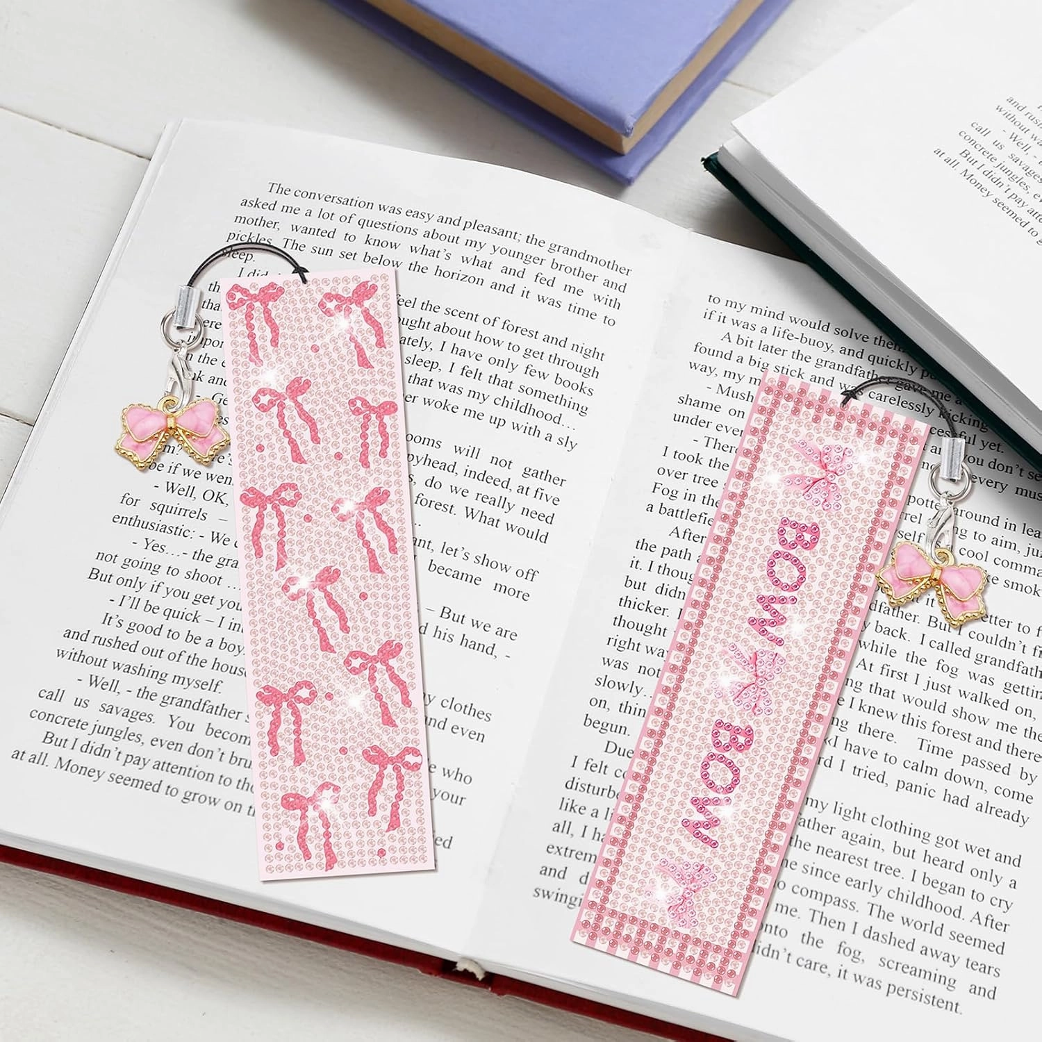 8 Pieces Christian Bible Verse Diamond Art Bookmarks 5d Christian Beaded Bookmark Acrylic Tassel Bookmark for DIY Making Beginners Kids Adults Arts Craft Supplies (Pink Bow)
