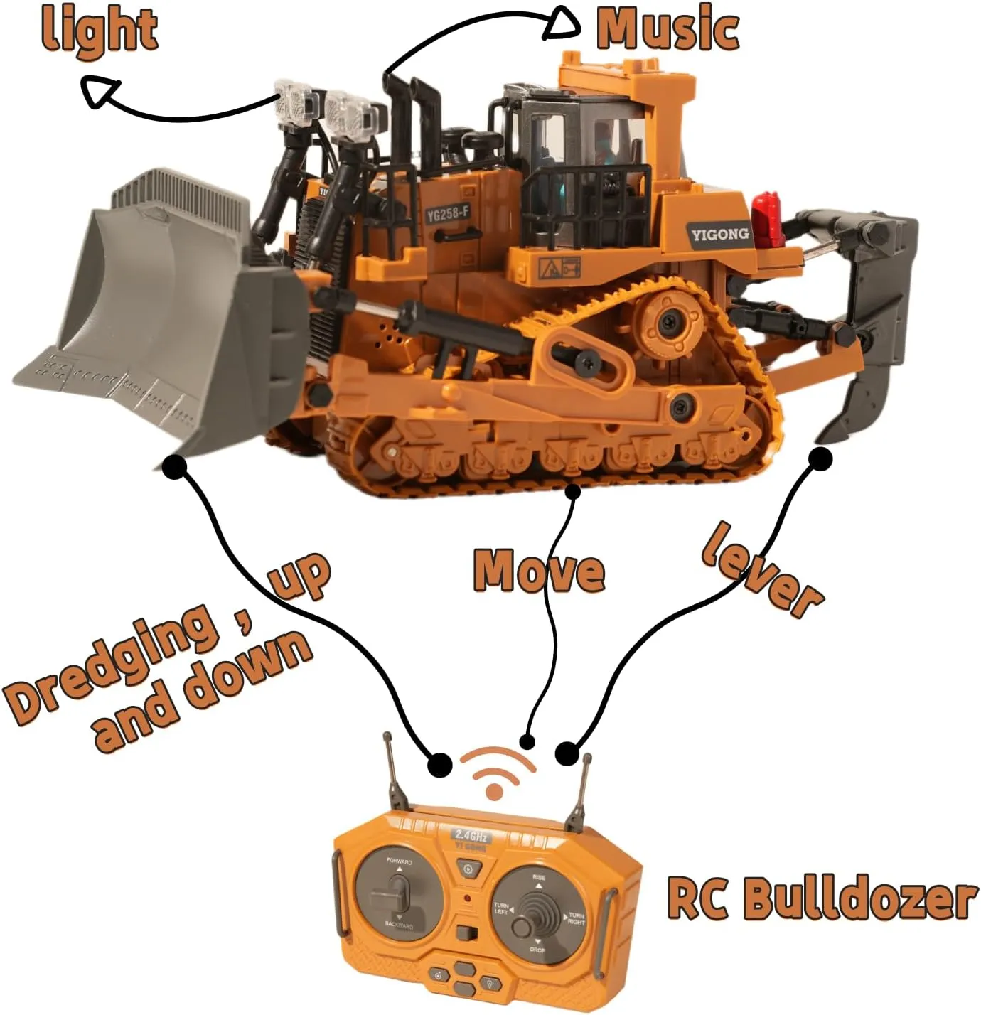 9-Channel Metal RC Bulldozer with Lights and Sound - Remote Control Heavy Equipment Construction Vehicles Dozer Toys for Adults Kids Boys Ages Year 3 4 5 6 7 8 9 10 11 12 13 