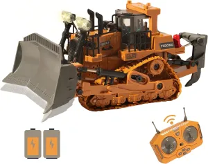 9-Channel Metal RC Bulldozer with Lights and Sound - Remote Control Heavy Equipment Construction Vehicles Dozer Toys for Adults Kids Boys Ages Year 3 4 5 6 7 8 9 10 11 12 13 