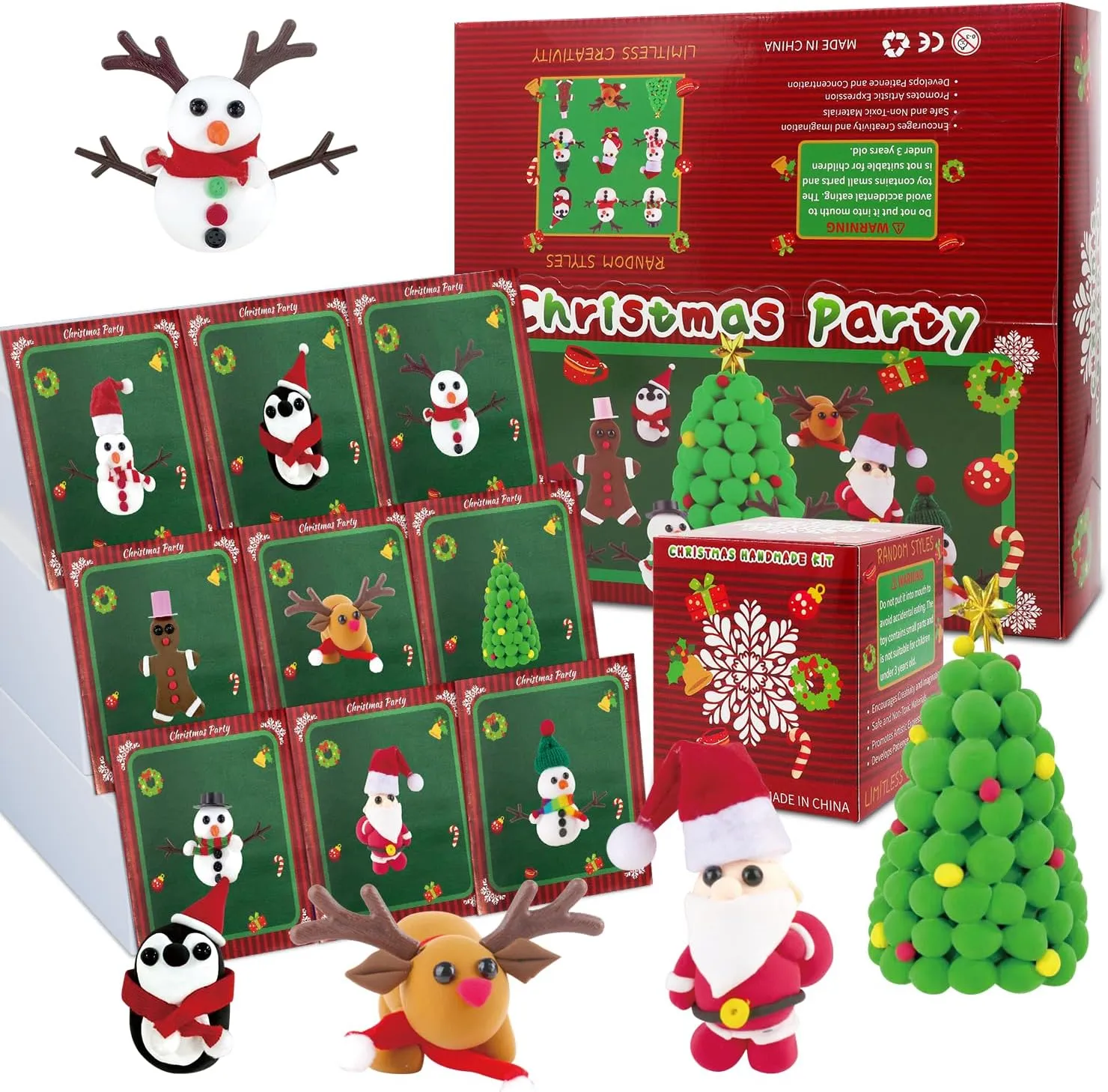 9 Pack Christmas Snowman DIY Crafts Kit,Christmas Crafts for Kids,Build a Snowman Gingerbread Man,Santa,Penguins,Elk & Christmas Tree Kit Modeling Clay DIY Crafts