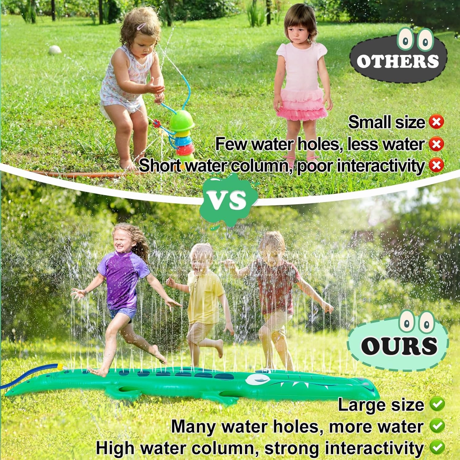 96" x 13" Extra Large Crocodile Sprinkler for Kids - Outdoor Toys Kids Toddler Water Sprinkler for Yard, Attaches to Garden Hose, Durable Inflatable Splashing Fun Toys for Garden Lawn