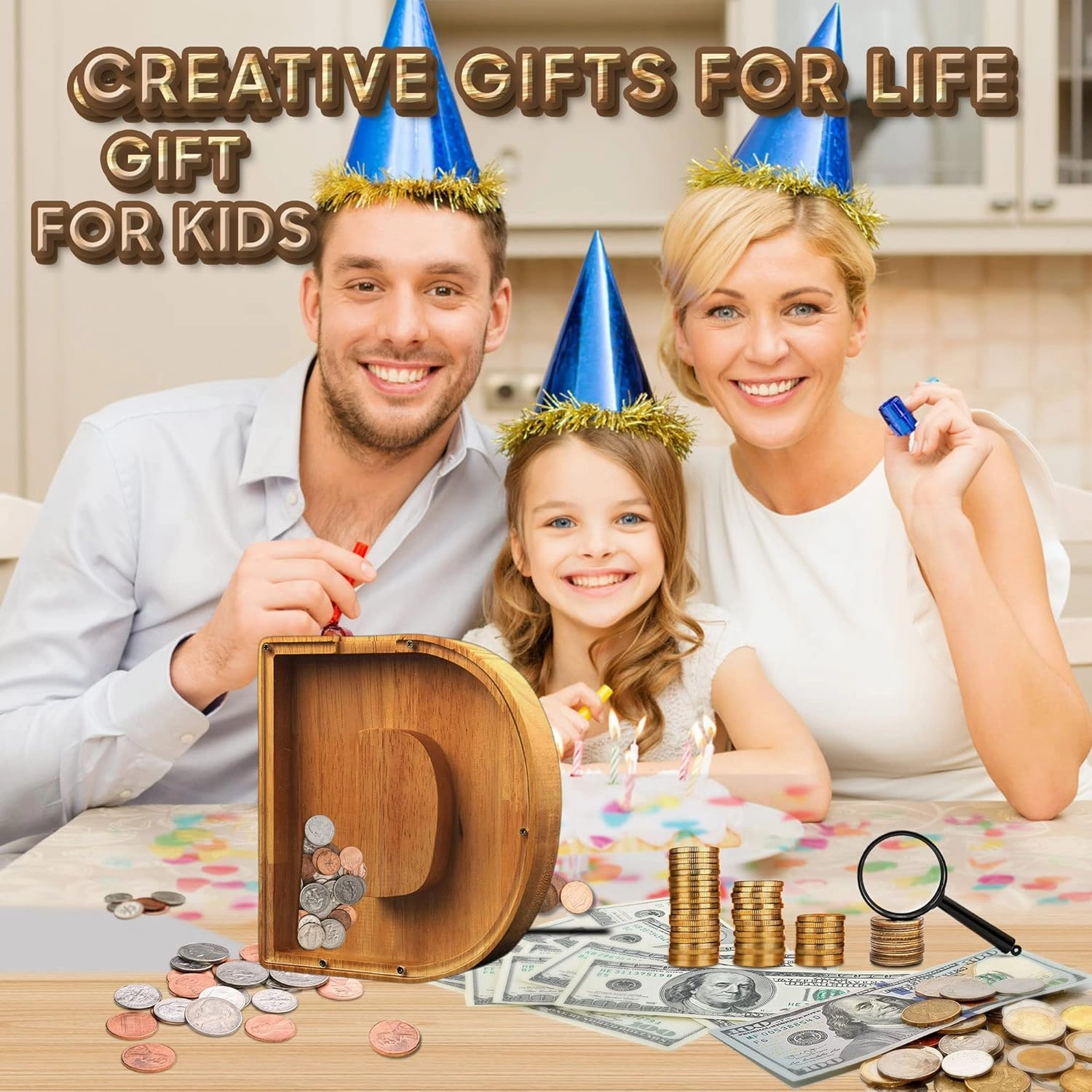9.11 inch Large Letter Wooden Piggy-Bank for Kids Boys Girls Adults Personalized Piggy-Bank 26 Alphabet Custom Name DIY A-Z Letter Coin Bank Perfect for Kids Adults Gift and Home Decoration