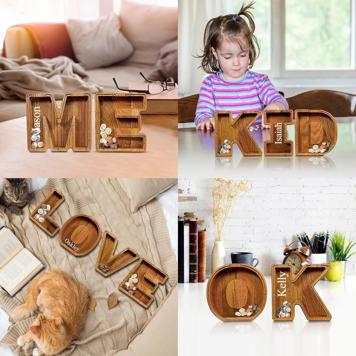 9.11 inch Large Letter Wooden Piggy-Bank for Kids Boys Girls Adults Personalized Piggy-Bank 26 Alphabet Custom Name DIY A-Z Letter Coin Bank Perfect for Kids Adults Gift and Home Decoration