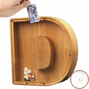 9.11 inch Large Letter Wooden Piggy-Bank for Kids Boys Girls Adults Personalized Piggy-Bank 26 Alphabet Custom Name DIY A-Z Letter Coin Bank Perfect for Kids Adults Gift and Home Decoration