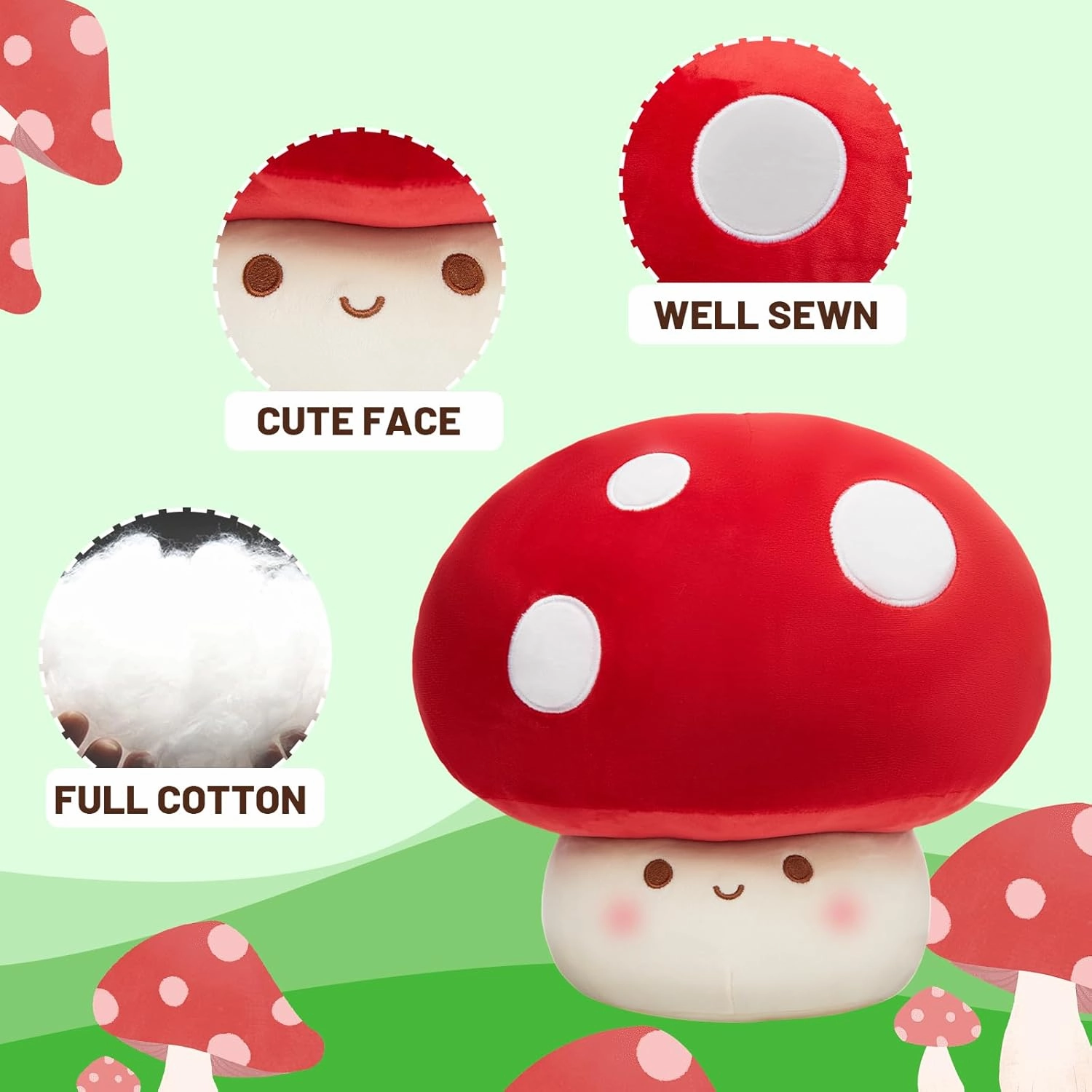 9/12/23.6-Inch Mushroom Pillow - Cute Mushroom Stuffed Animal Plush Toy Decorative Throw Pillows for Home Car Halloween Birthday Gift for Kids Adults