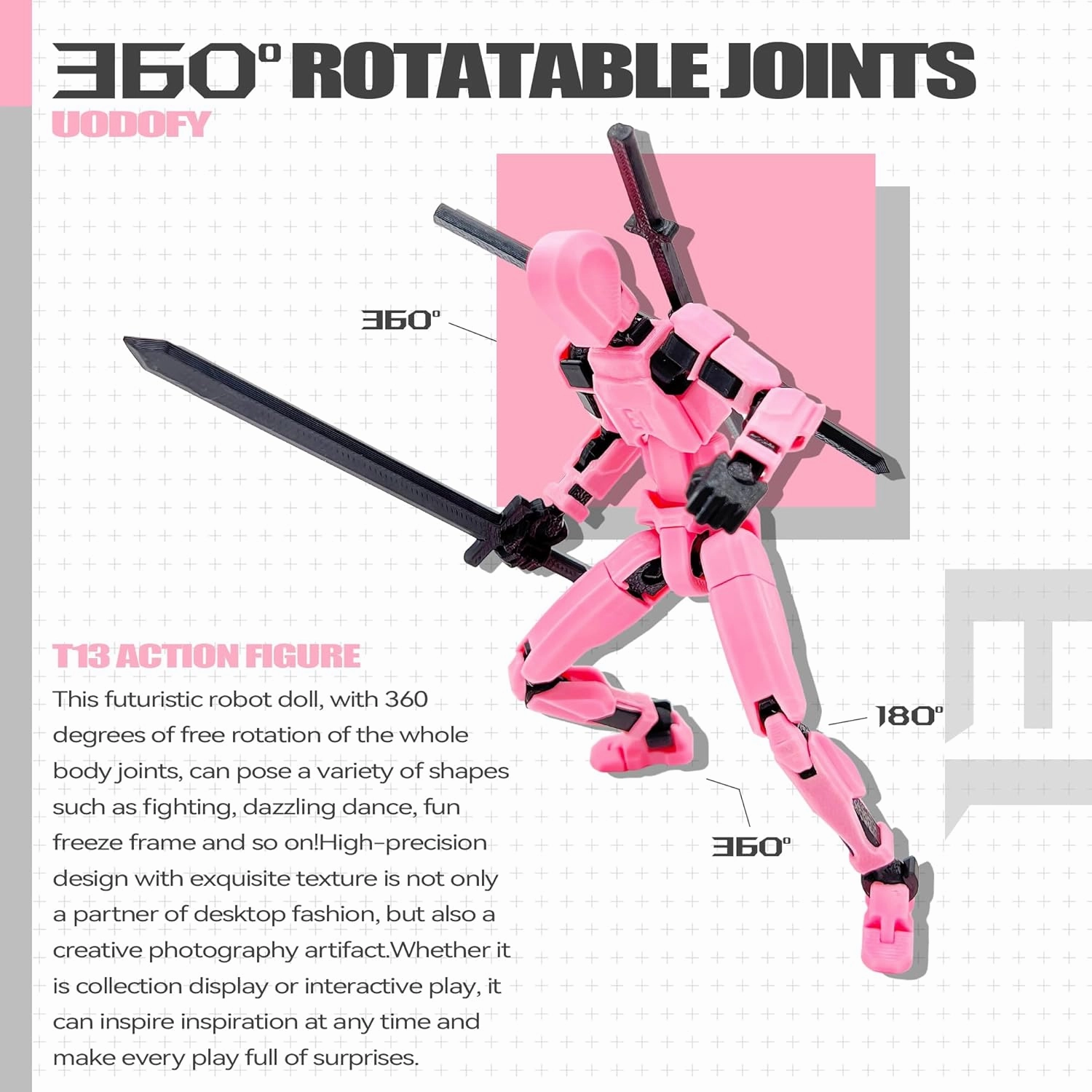 (Assembly Completed) T13 Action Figure Set, 3D Printed Toys Robo 13 Action Figure,Dummy 13 Titan 13 Action Figure (Pink Black   Dog)
