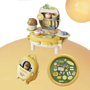 A 2-in-1 Kitchen Toy Backpack Suitable for Boys and Girls Aged 3-8, Featuring a Set of Simulated Cooking Food and Tools, Along with a Storage Backpack.