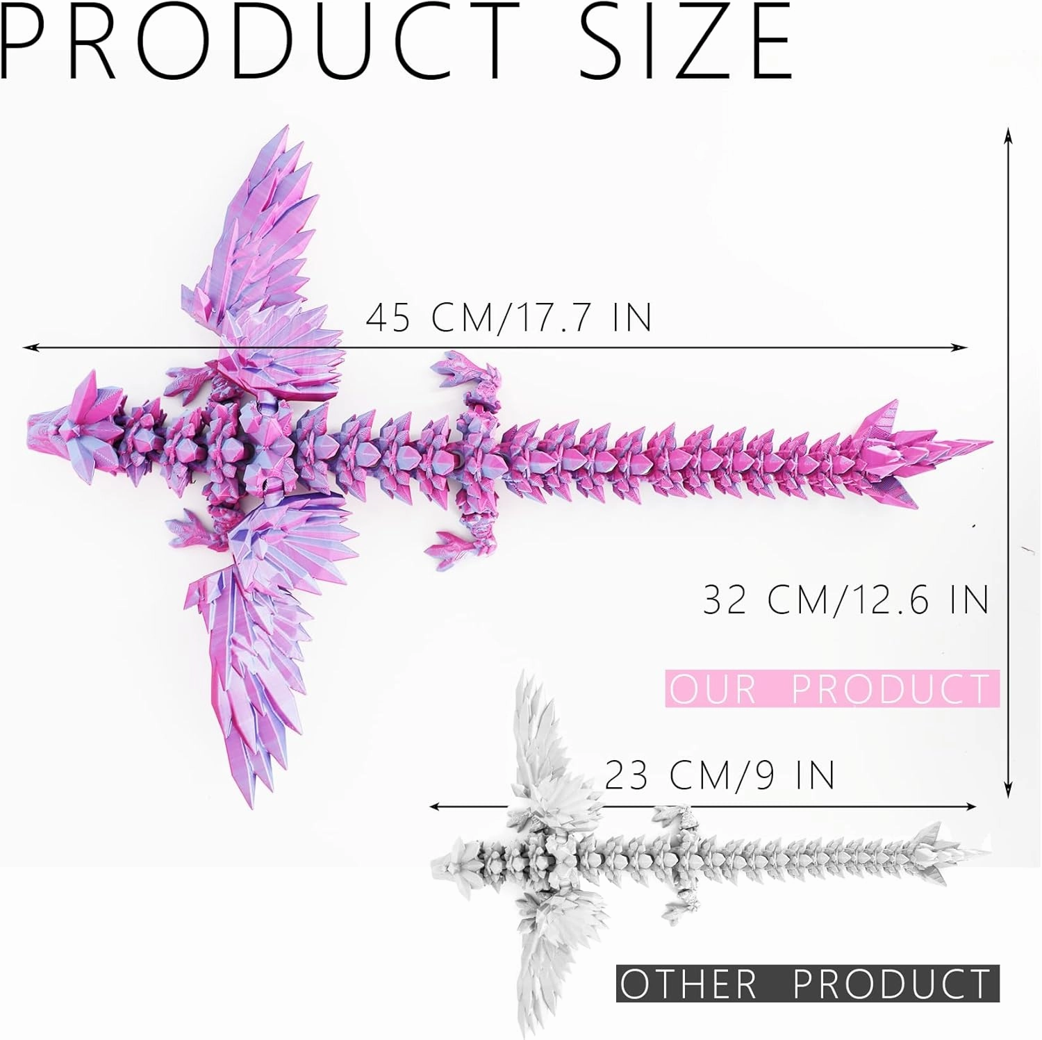 ACOCOFE 3D Printed Dragon with Wings, 18 inch Flying Dragon Articulated Winged Dragon, Mystery Crystal Dragon,Home Office Decor Gift (Dream Blue)