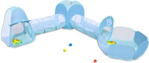 Action Air Kids Play Tent Set with Tunnel and Ball Pit, 5-in-1 Pop Up Playhouse for Toddlers 1-3 (Blue, Green)