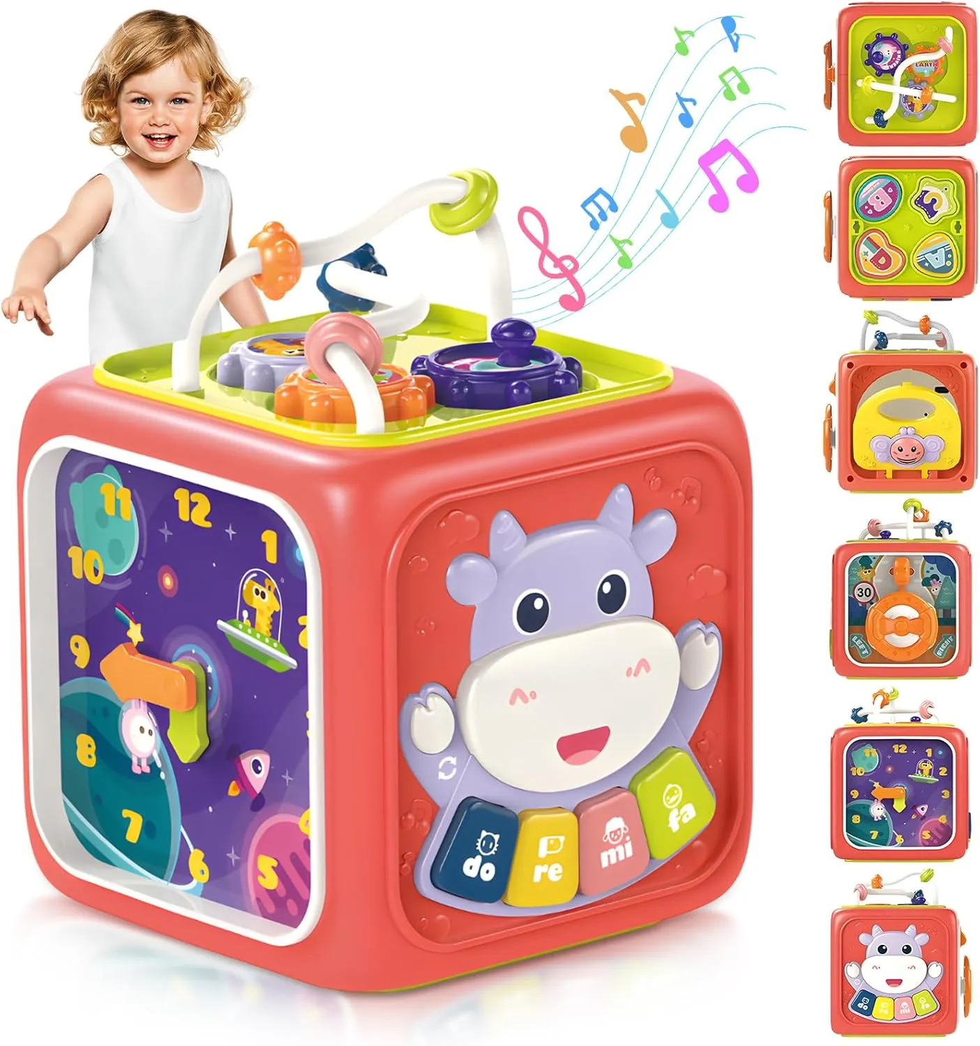 Activity Cube,Busy Cube Toys Montessori Toys for 18m  Year Old 6-in-1 Toddler Busy Cube Toys for Toddler 18m-3 Educational Busy Cube Learning Toys for 18  Months,Travel Sensory Toys for Boy Girl (Red)