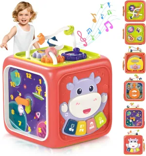Activity Cube,Busy Cube Toys Montessori Toys for 18m  Year Old 6-in-1 Toddler Busy Cube Toys for Toddler 18m-3 Educational Busy Cube Learning Toys for 18  Months,Travel Sensory Toys for Boy Girl (Red)