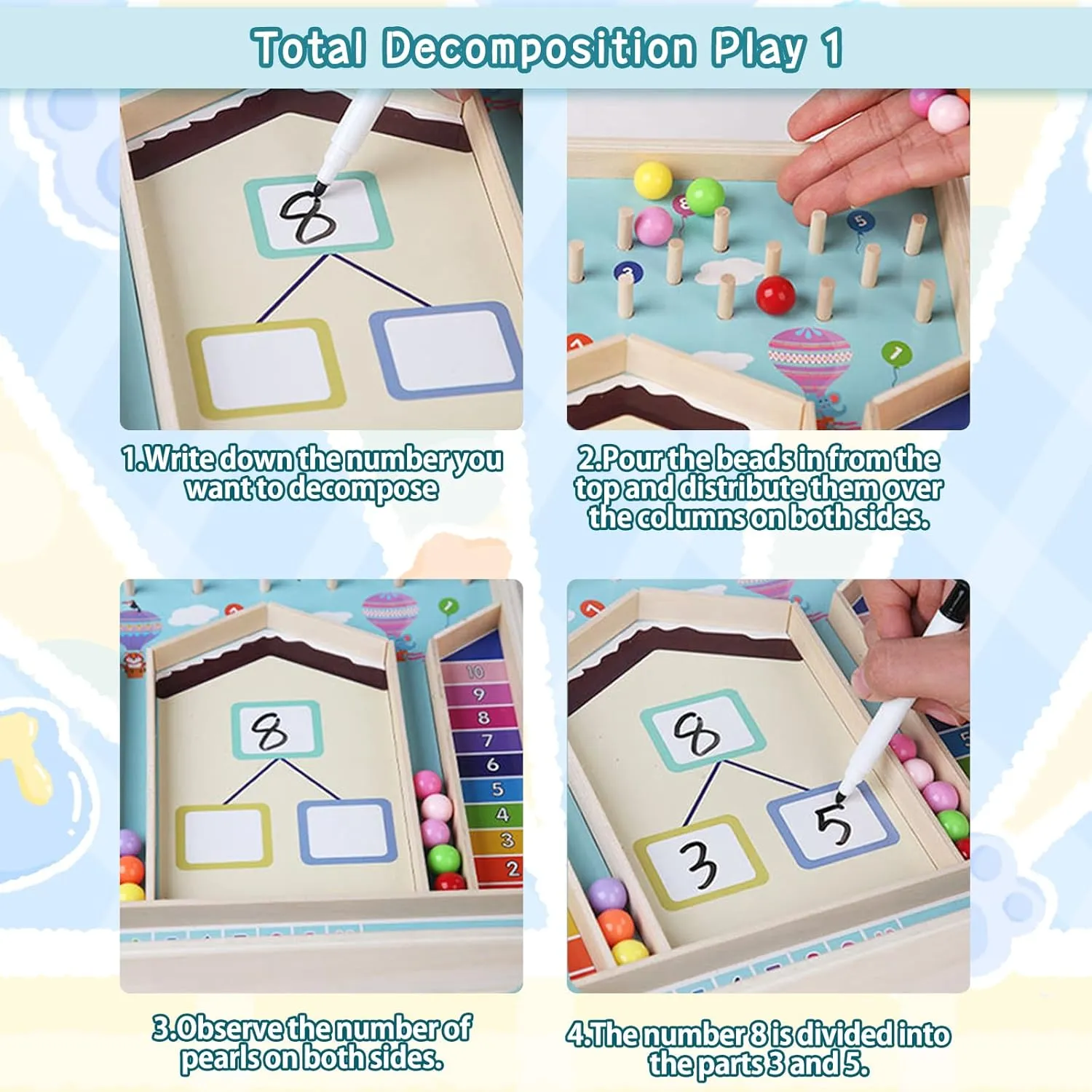 Addition Within 10 Counting & Decomposition Math Game Manipulatives Montessori Educational Toys 1 2 3 Year Old, Kindergarten Preschool 1st Grade Learning Activities, Graduation Birthday Gift Boy Girl
