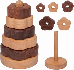 Adena Montessori Ring Natural Wood-Colored Wooden Stacking Toy,Montessori Geometric Stacker Wooden Educational Toy,Baby and Toddler Ages 12  Months Shape Sorter and Stacking Tower for Babies(Flower)