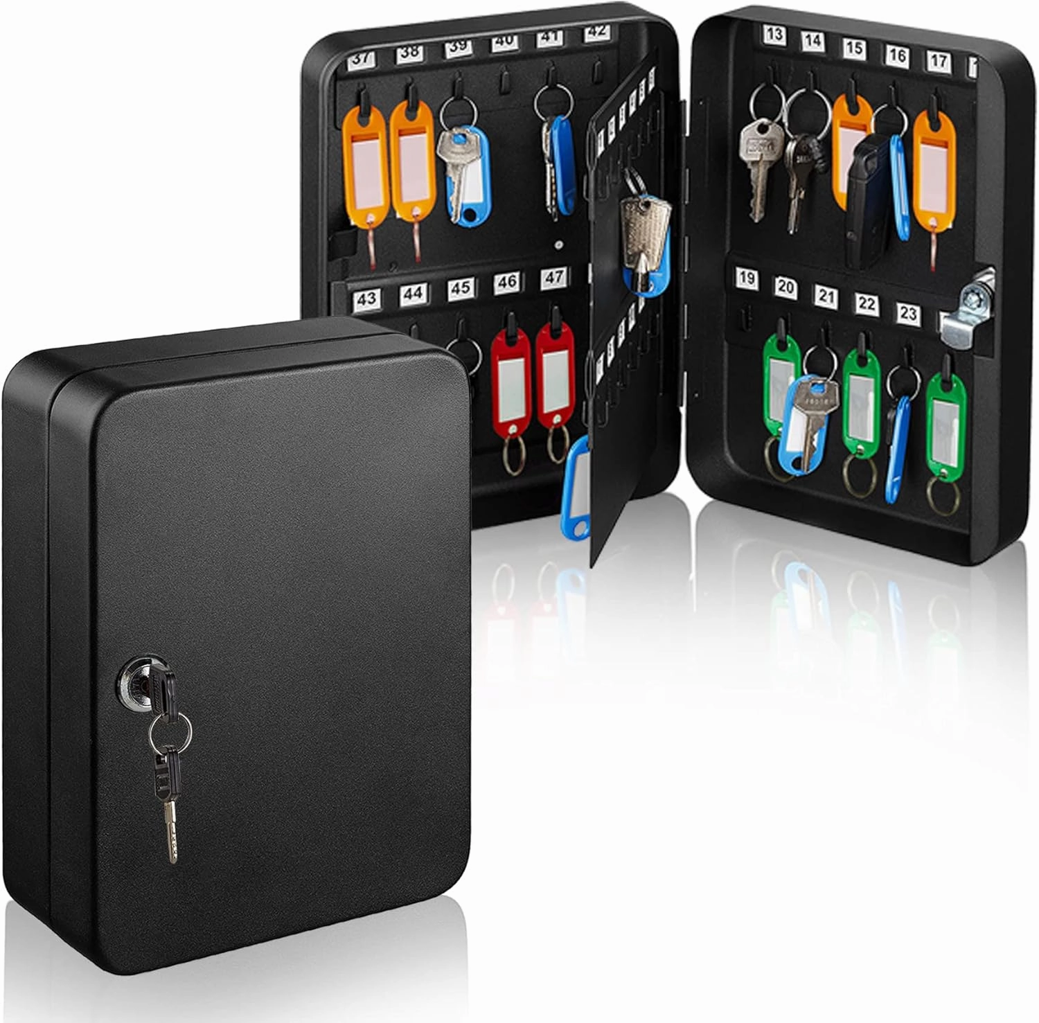 AdirOffice Key Lock Box – 48 Key Hooks Wall Mounted Key Cabinet Lock Box, Car Keys Holder Box, Lockable Key Storage Box - Metal Key Box Organizer with for Home and Office
